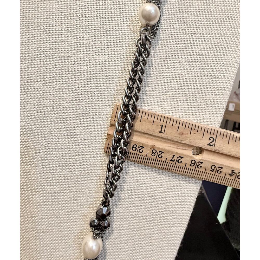 Silver Tone Faux Pearl Multi Strand Necklace 36” - Picture 5 of 10
